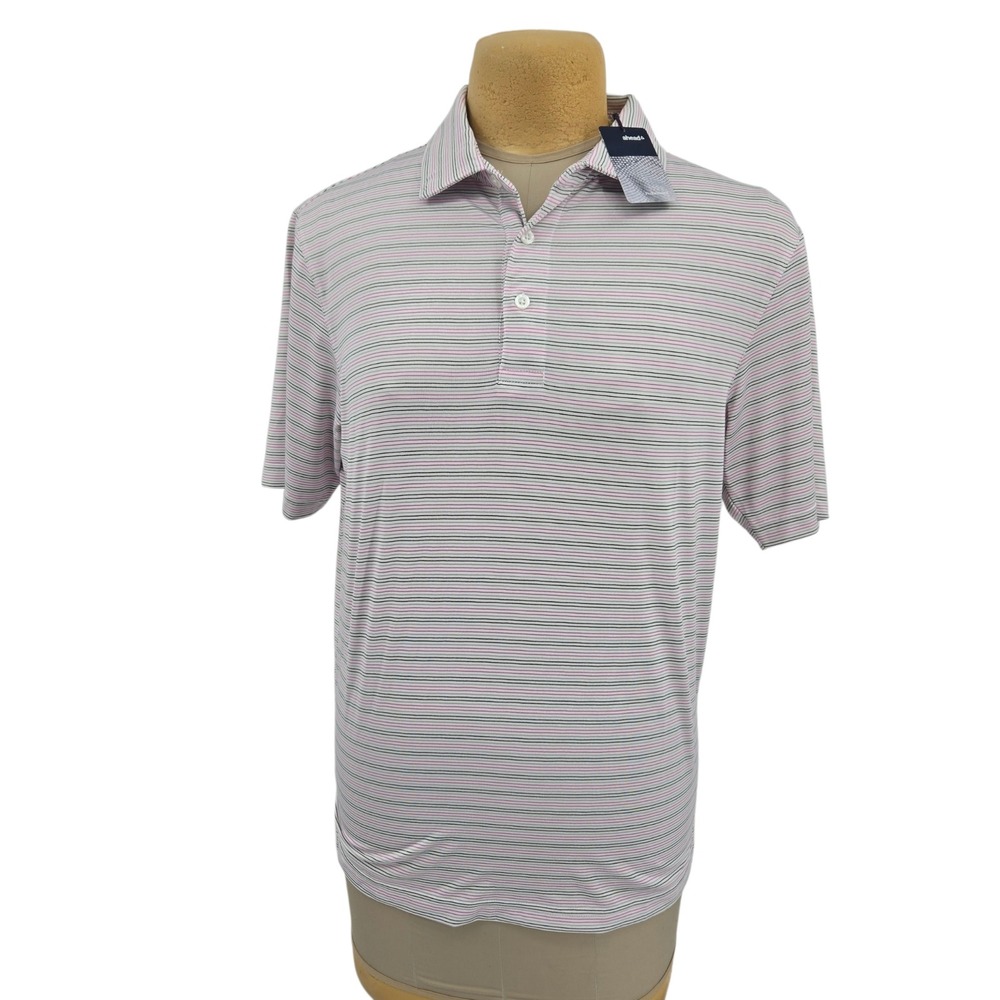 Ahead Polo Shirt Mens Small Raspberry Pink‎ Striped Performance Golf AE40 NWT